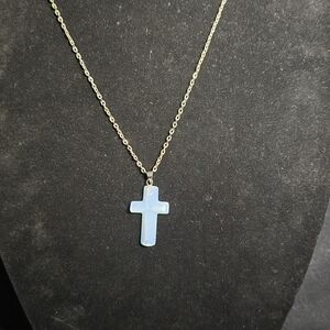 White Cross Opalescent Cross Pendant Necklace